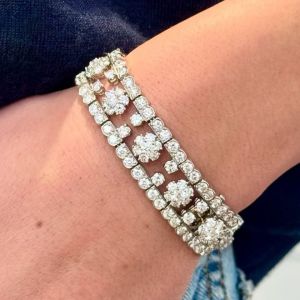 Flower Round Cut White Sapphire Tennis Bracelet For Women