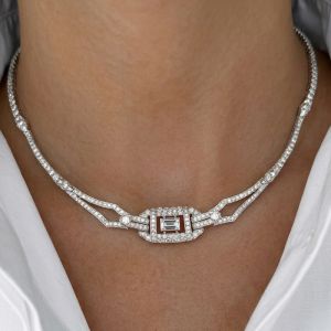 Art Deco Emerald Cut White Sapphire Necklace For Women