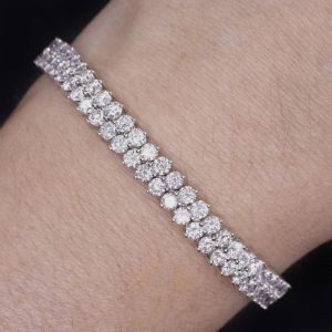 Double Row Round Cut White Sapphire Tennis Bracelet For Women