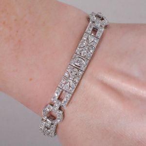 Milgrain Art Deco Round & Marquise Cut White Sapphire Bracelet For Women Wedding Jewelry
