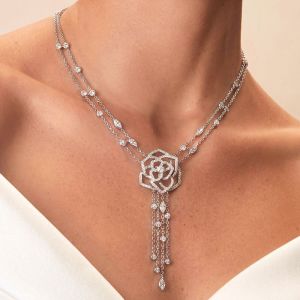 Unique Flower Round Cut White Sapphire Pendant Necklace For Women Wedding Jewelry