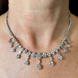 Art Deco Round Cut White Sapphire Necklace For Women Wedding Jewelry