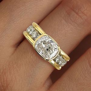 Two Tone Bezel Cushion Cut White Sapphire Engagement Ring For Women Wedding Jewelry
