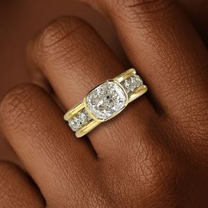 Two Tone Bezel Cushion Cut White Sapphire Engagement Ring For Women Wedding Jewelry
