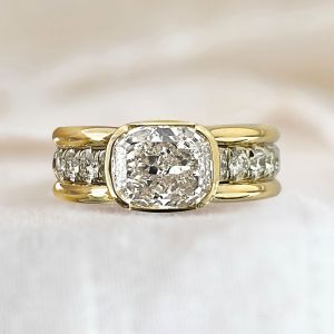 Two Tone Bezel Cushion Cut White Sapphire Engagement Ring For Women Wedding Jewelry