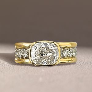 Two Tone Bezel Cushion Cut White Sapphire Engagement Ring For Women Wedding Jewelry