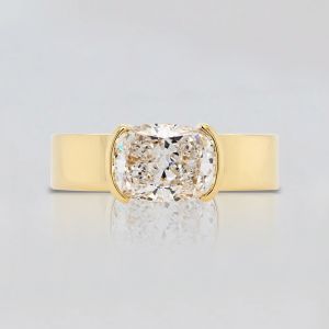 Golden Half Bezel Cushion Cut White Sapphire Engagement Ring For Women 