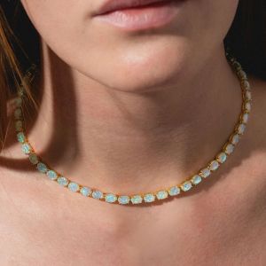 Golden Oval Cut Opal Wedding Necklace For Women 