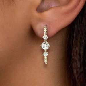 Golden Round Cut White Sapphire Hoop Earrings For Women Wedding Jewelry 