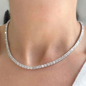Asscher Cut White Sapphire Tennis Necklace For Women    