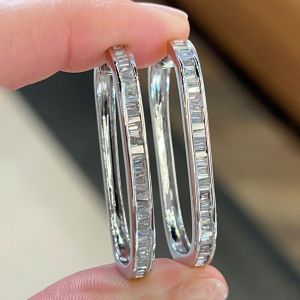 Baguette Cut White Sapphire Hoop Earrings For Women Wedding Jewelry 