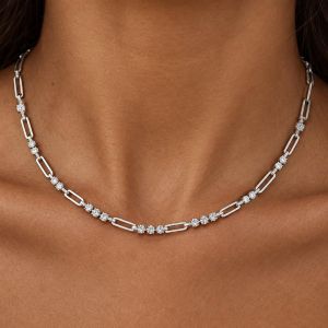 Round Cut White Sapphire Paper Clip Necklace For Women Wedding Jewelry