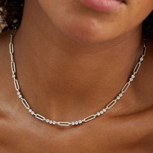 Round Cut White Sapphire Paper Clip Necklace For Women Wedding Jewelry