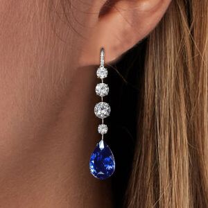 Elegant Pear Cut Blue Sapphire Drop Earrings For Women