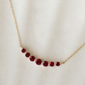 Golden Round Cut Ruby Sapphire Pendant Necklace For Women Wedding Jewelry 