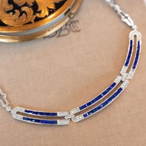 Emerald Cut Blue Sapphire Wedding Necklace For Women  Luxury Jewelry 