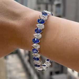 Classic Pear Cut Blue Sapphire Tennis Bracelet For Women Wedding Jewelry 
