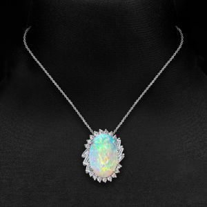 Halo Oval Cut Opal Pendant Necklace For Women Wedding Jewelry 