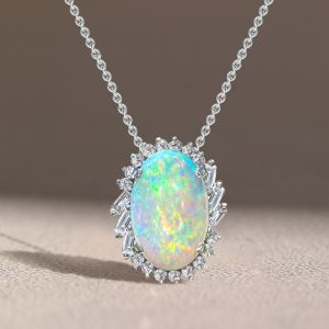 Halo Oval Cut Opal Pendant Necklace For Women Wedding Jewelry 