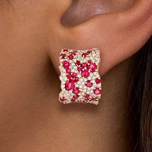 Rose Gold Round Cut Ruby Sapphire Jewelry Hoop Earrings For Women 