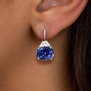 Oval Cut Blue Sapphire Drop Earring For Women Wedding Jewelry