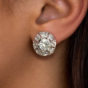 Milgrain Halo Round Cut White Sapphire Stud Earrings For Women  