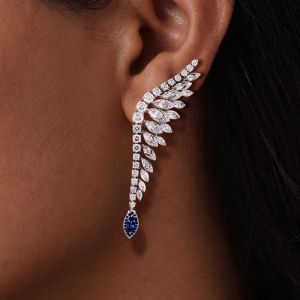 Halo Marquise Cut White & Blue Sapphire Earrings Drop Earrings For Women