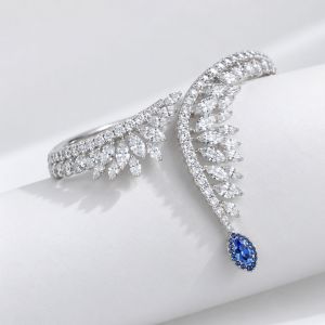 Halo Marquise Cut White & Blue Sapphire Jewelry Bangle Bracelet For Women