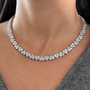 Classic Heart Design Round Cut White Sapphire Tennis Necklace For Women