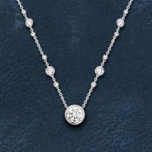 Bezel Round Cut White Sapphire Pendant Necklace For Women