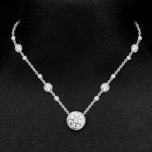 Bezel Round Cut White Sapphire Pendant Necklace For Women