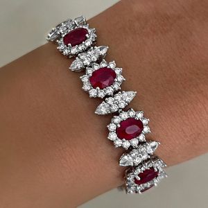 Halo Oval Cut Ruby Sapphire Bracelet For Women Wedding Jewelry 