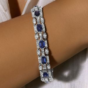 Emerald Cut Blue Sapphire Bracelet For Women Wedding Jewelry  