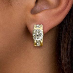 Golden Bezel Cushion Cut White Sapphire Hoop Earrings For Women Wedding Jewelry