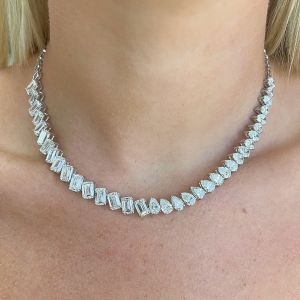 Emerald & Pear Cut White Sapphire Tennis Necklace For Women Wedding Jewelry 