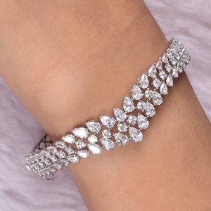 Triple Row Pear Cut White Sapphire Bracelet Bangle For Women Wedding Jewelry
