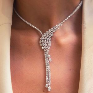 Pear Cut White Sapphire Lariat Necklace For Women Wedding Jewelry
