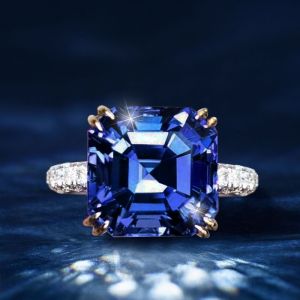 Two Tone Asscher Cut Blue Sapphire Engagement Ring For Women