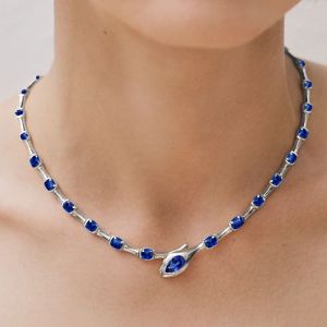 Serpent designs Pear & Cushion Cut Blue Sapphire Luxury Jewelry Wedding Necklace For Women