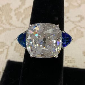 Three Stones Cushion Cut White Sapphire Engagement Ring For Women