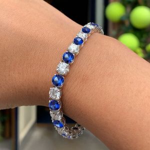 Round Cut Blue Sapphire Jewelry Tennis Bracelet For Women