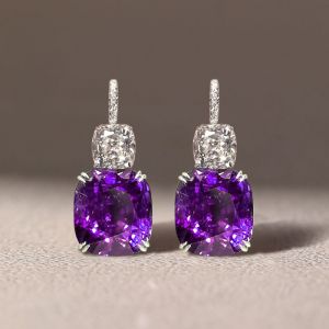 Cushion Cut Amethyst Sapphire Drop Earrings For Women 