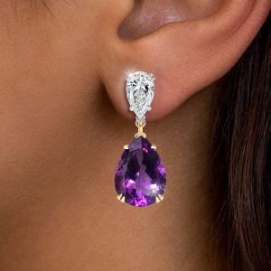 Two Tone Pear Cut Amethyst Sapphire Jewelry Drop Earrings For Women 