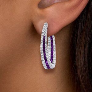 Halo Round Cut Amethyst Sapphire Hoop Earrings For Women