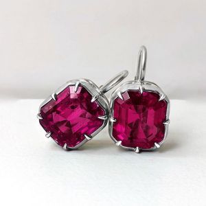 Solitaire Emerald Cut Ruby Sapphire Drop Earrings For Women