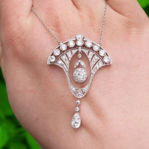 Antique Art Deco Halo Round Cut White Sapphire Pendant Necklace For Women