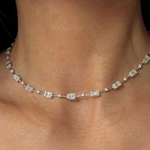 Baguette & Round Cut White Sapphire Necklace For Women Wedding Jewelry