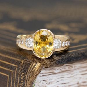 Golden Bezel Oval Cut Yellow Sapphire Engagement Ring For Women Wedding Jewelry