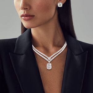 Cushion Cut White Sapphire Necklace & Earrings Set For Women Wedding Jewelry