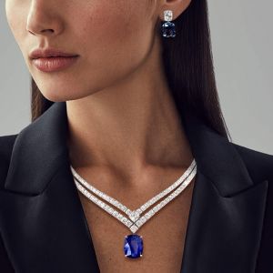 Cushion Cut Blue Sapphire Necklace & Earrings Set For Women Wedding Jewelry
